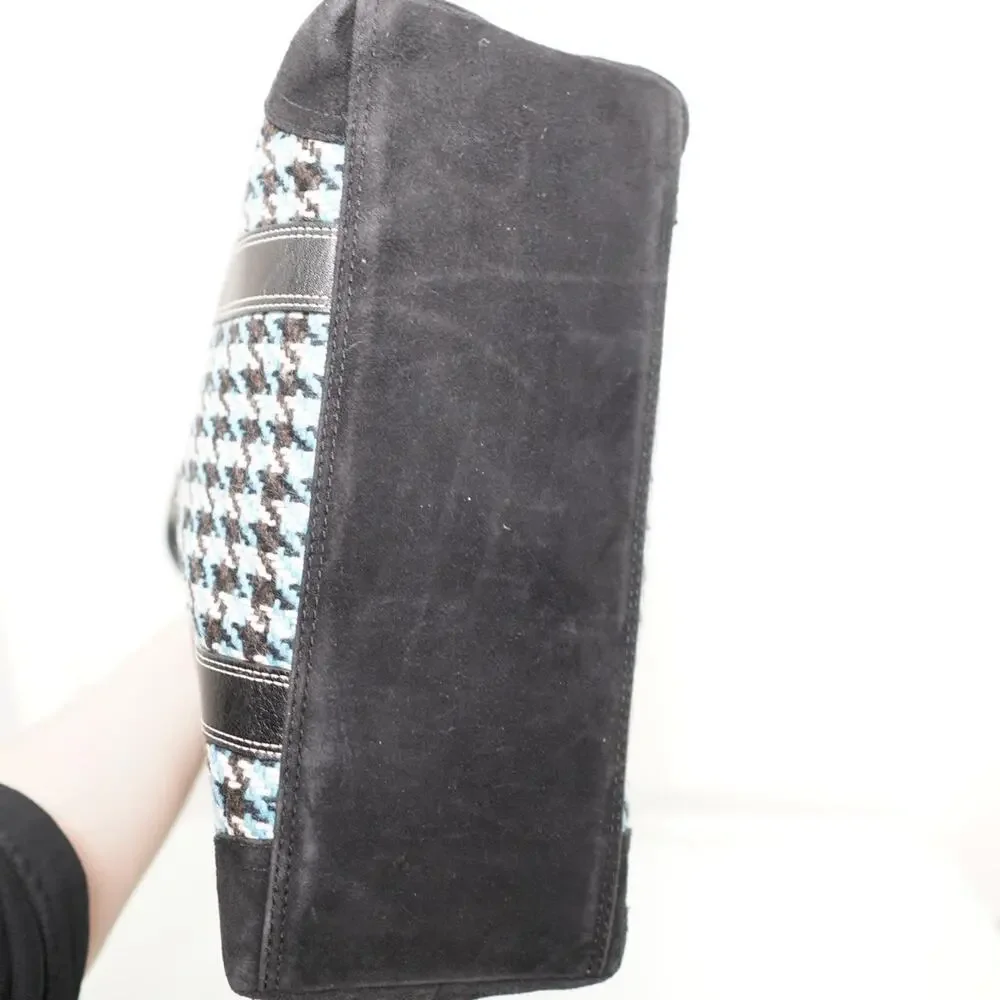 Coach Houndstooth Tote Bag Blue Black